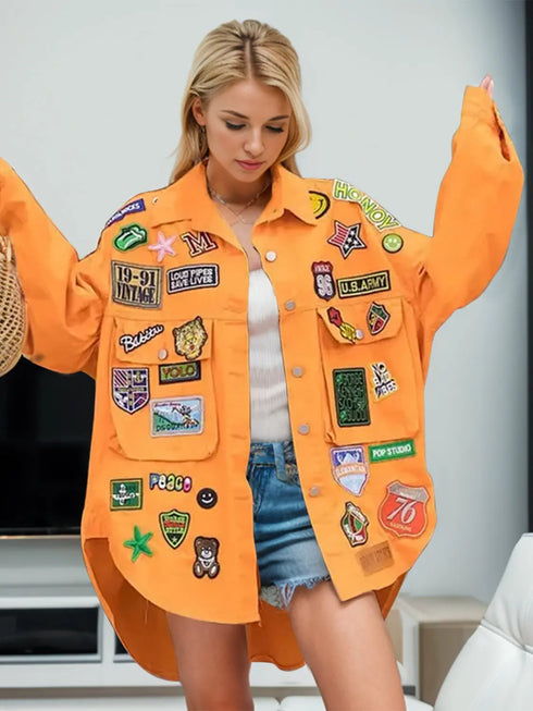 'Marina' Denim Patchwork Embroidery Jacket - Celes Fashion